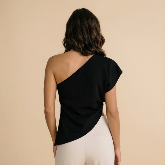 Blusa Asimétrica de un Hombro Negra