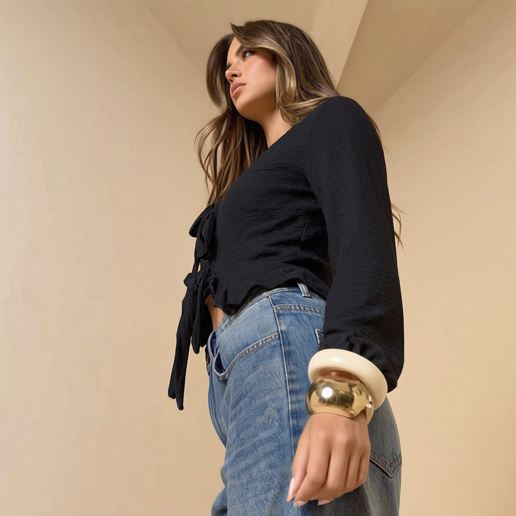 Blusa manga larga lazos