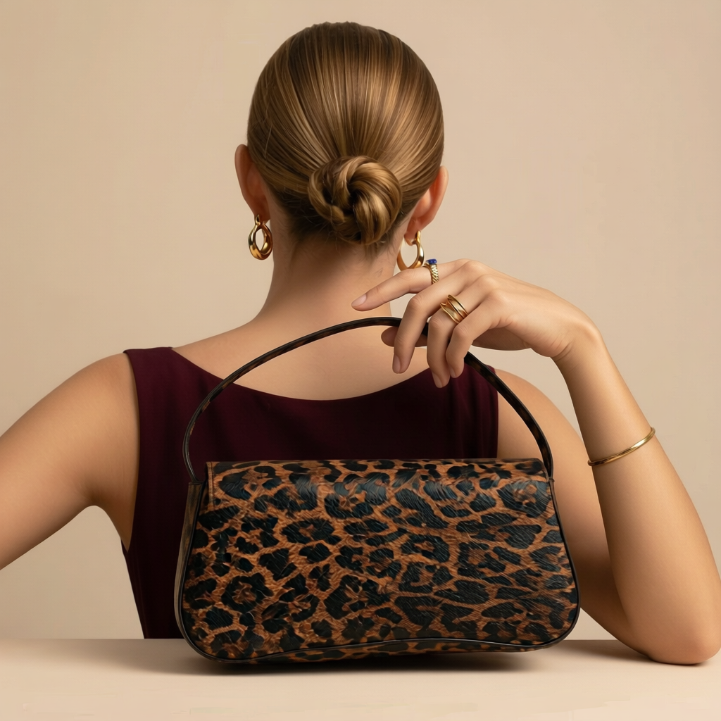 Bolso elegante con estampado de leopardo café
