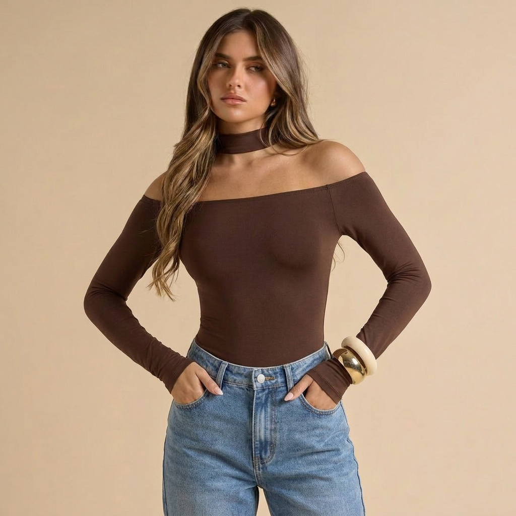 Body manga larga chocolate