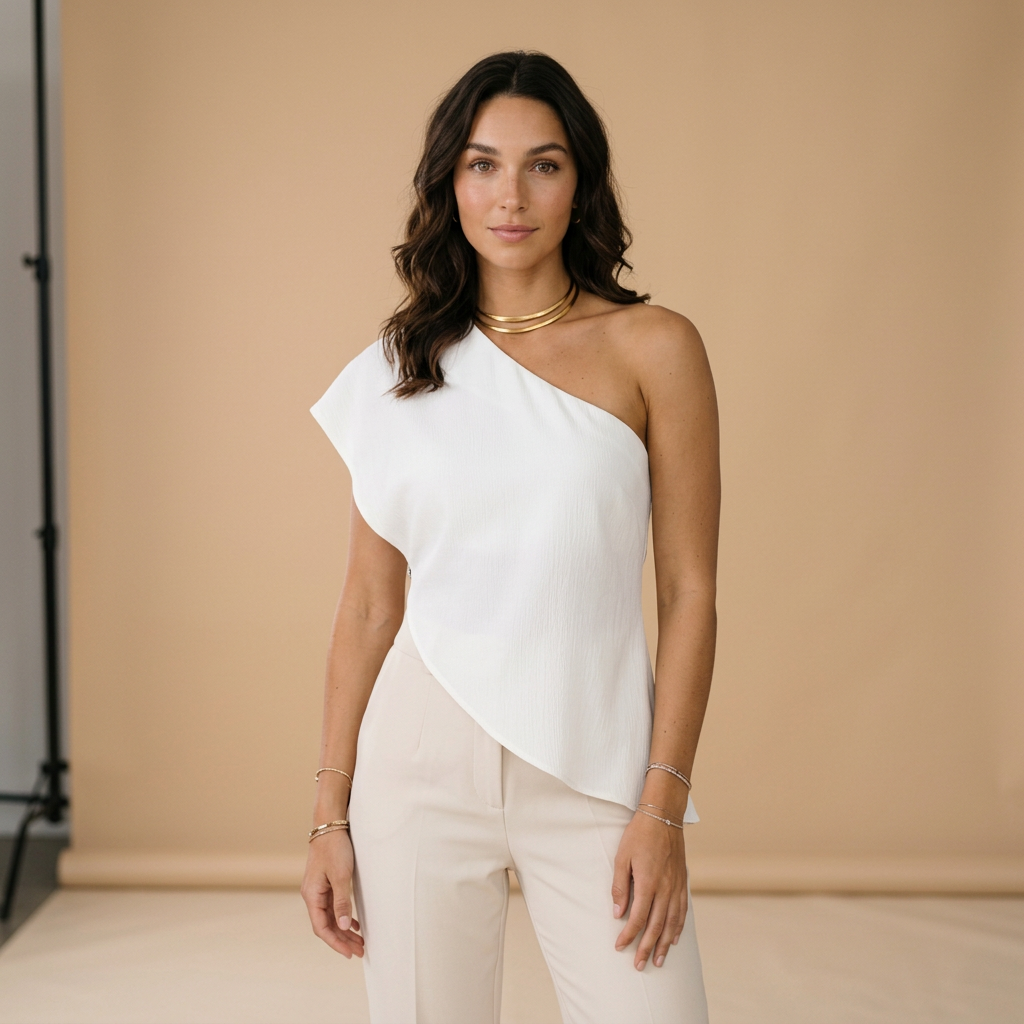 Blusa Asimétrica de un Hombro Blanca
