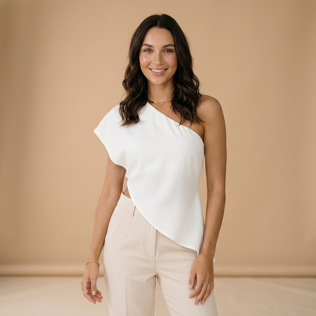 Blusa Asimétrica de un Hombro Blanca