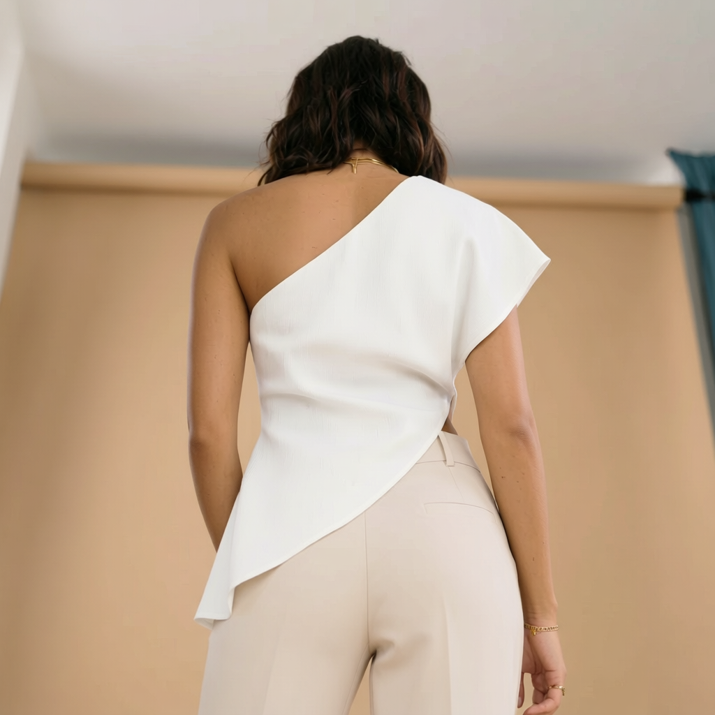 Blusa Asimétrica de un Hombro Blanca