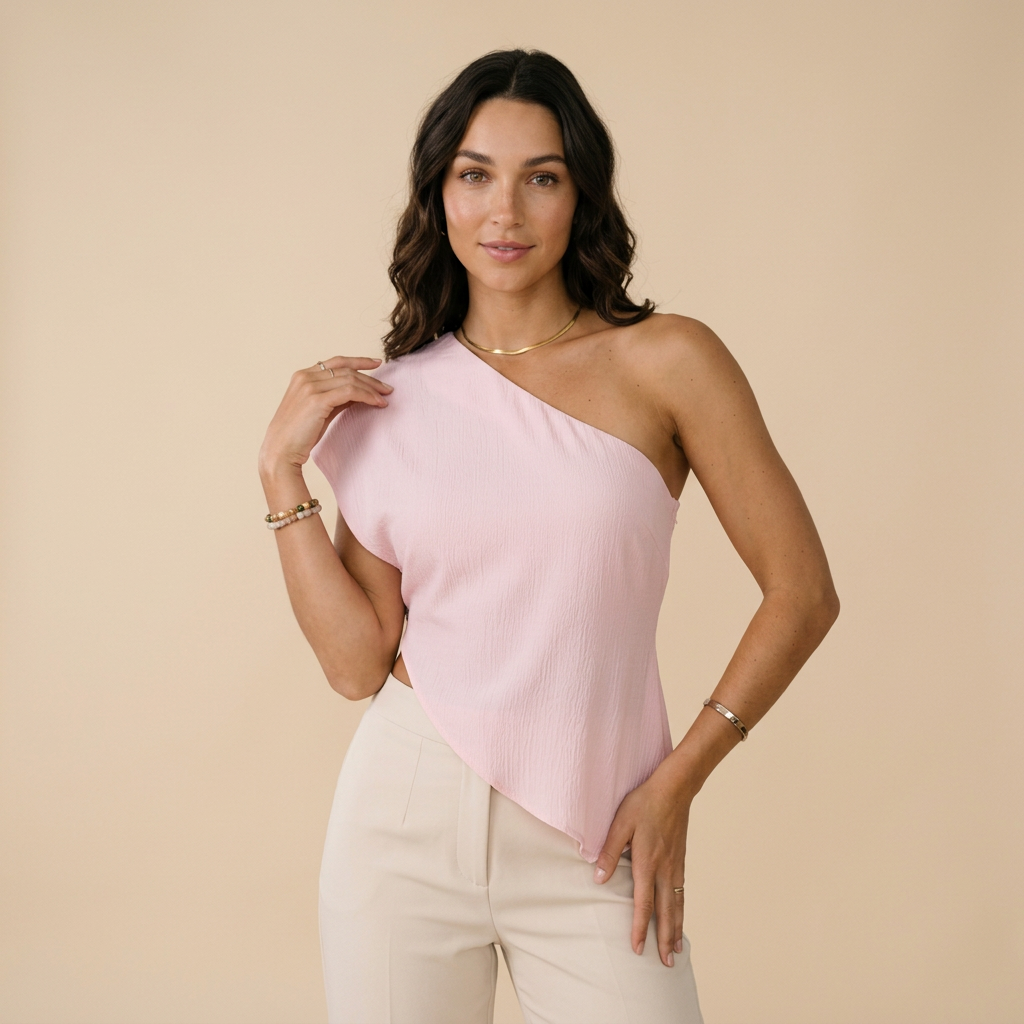 Blusa Asimétrica de un Hombro Rosada