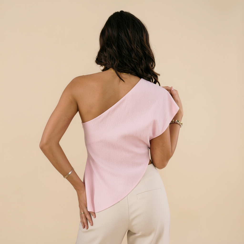 Blusa Asimétrica de un Hombro Rosada