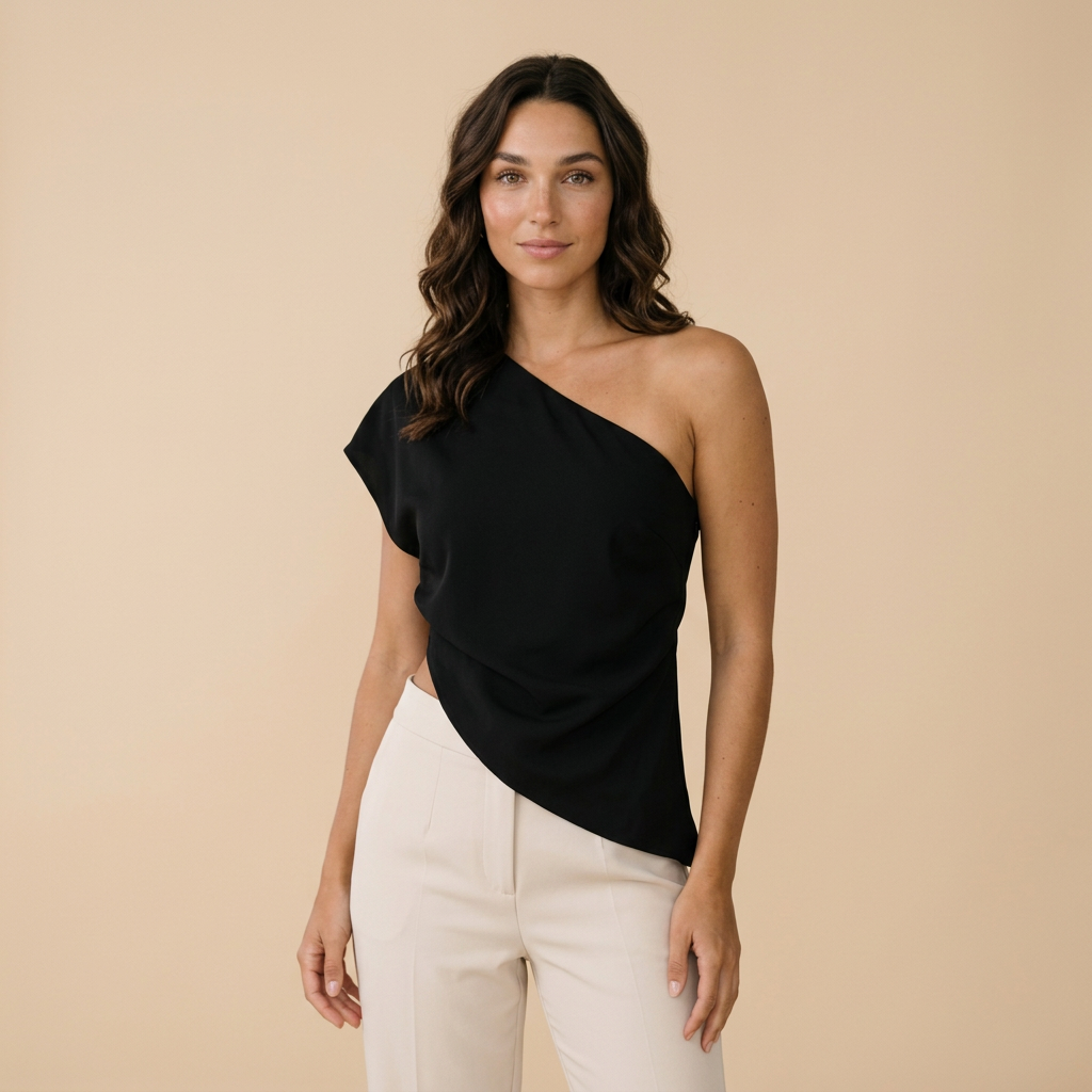 Blusa Asimétrica de un Hombro Negra