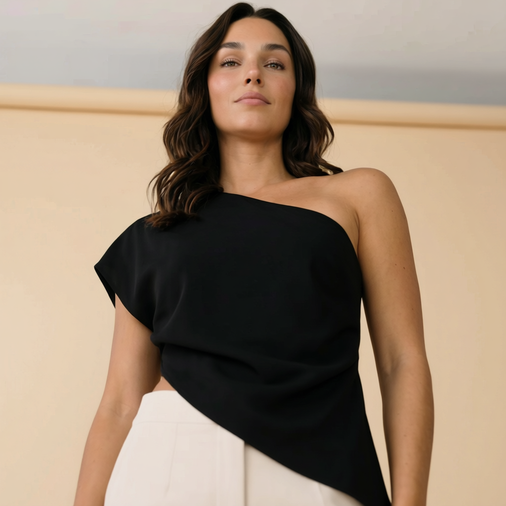 Blusa Asimétrica de un Hombro Negra