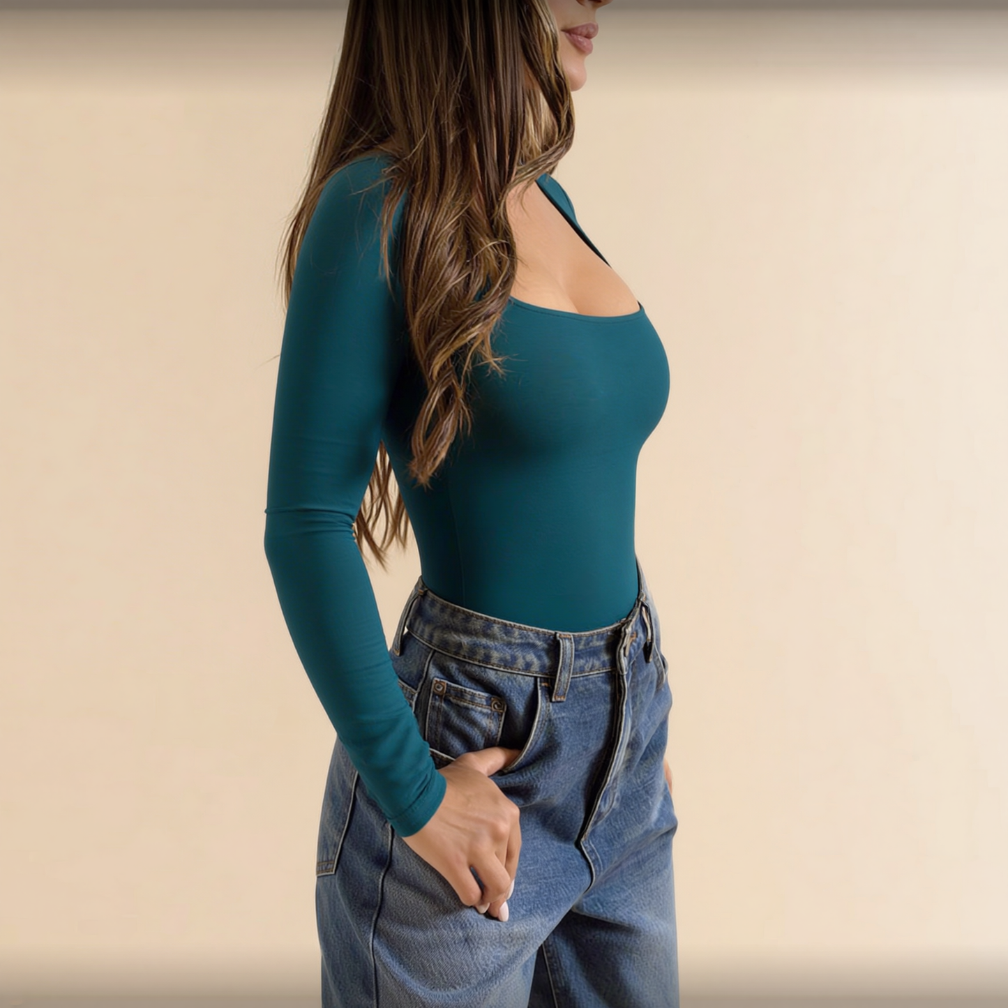 Body escote cuadrado esmeralda