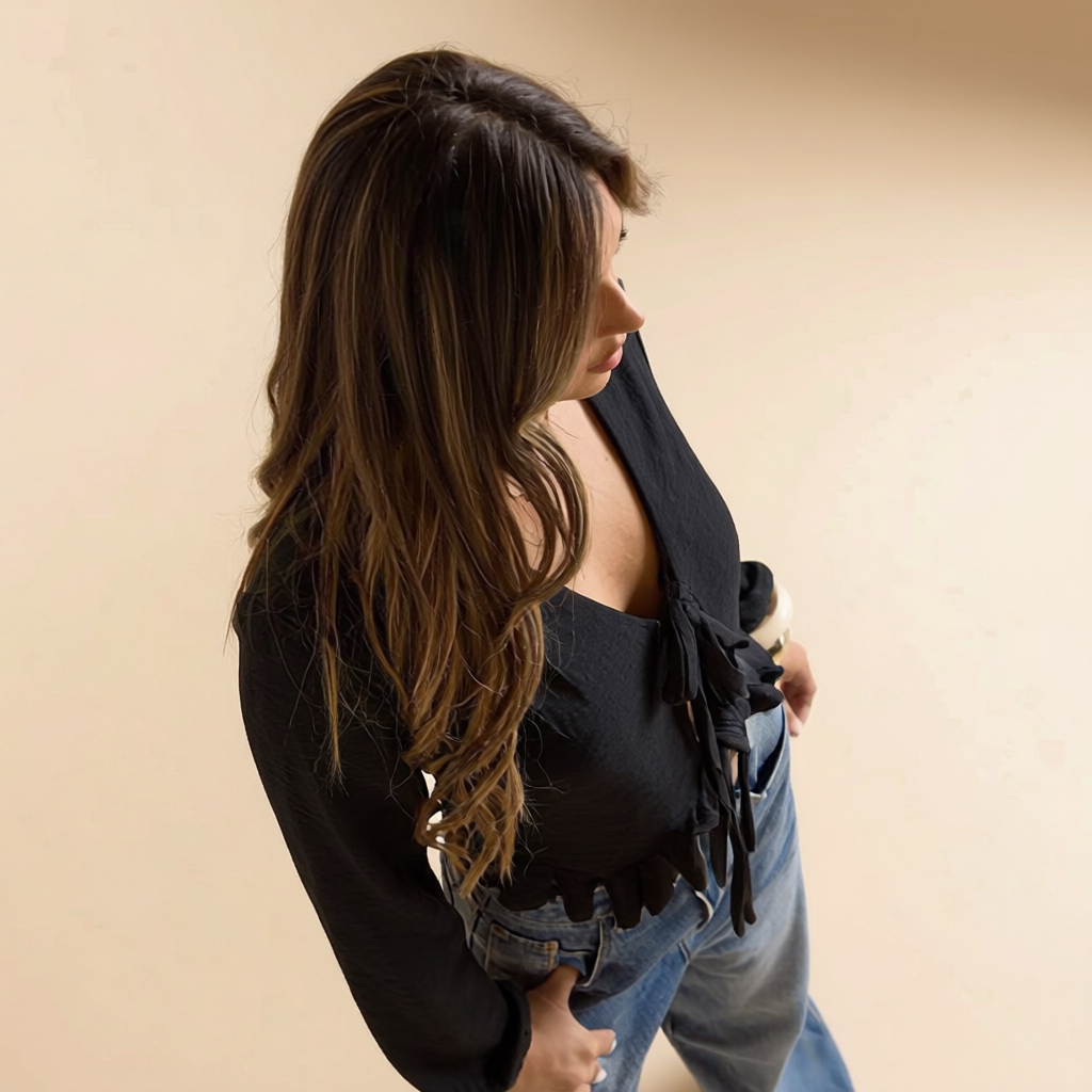 Blusa manga larga lazos