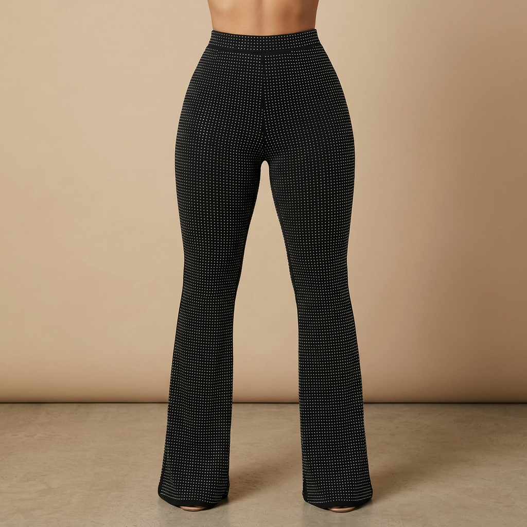 Pantalón tiro alto con brillos