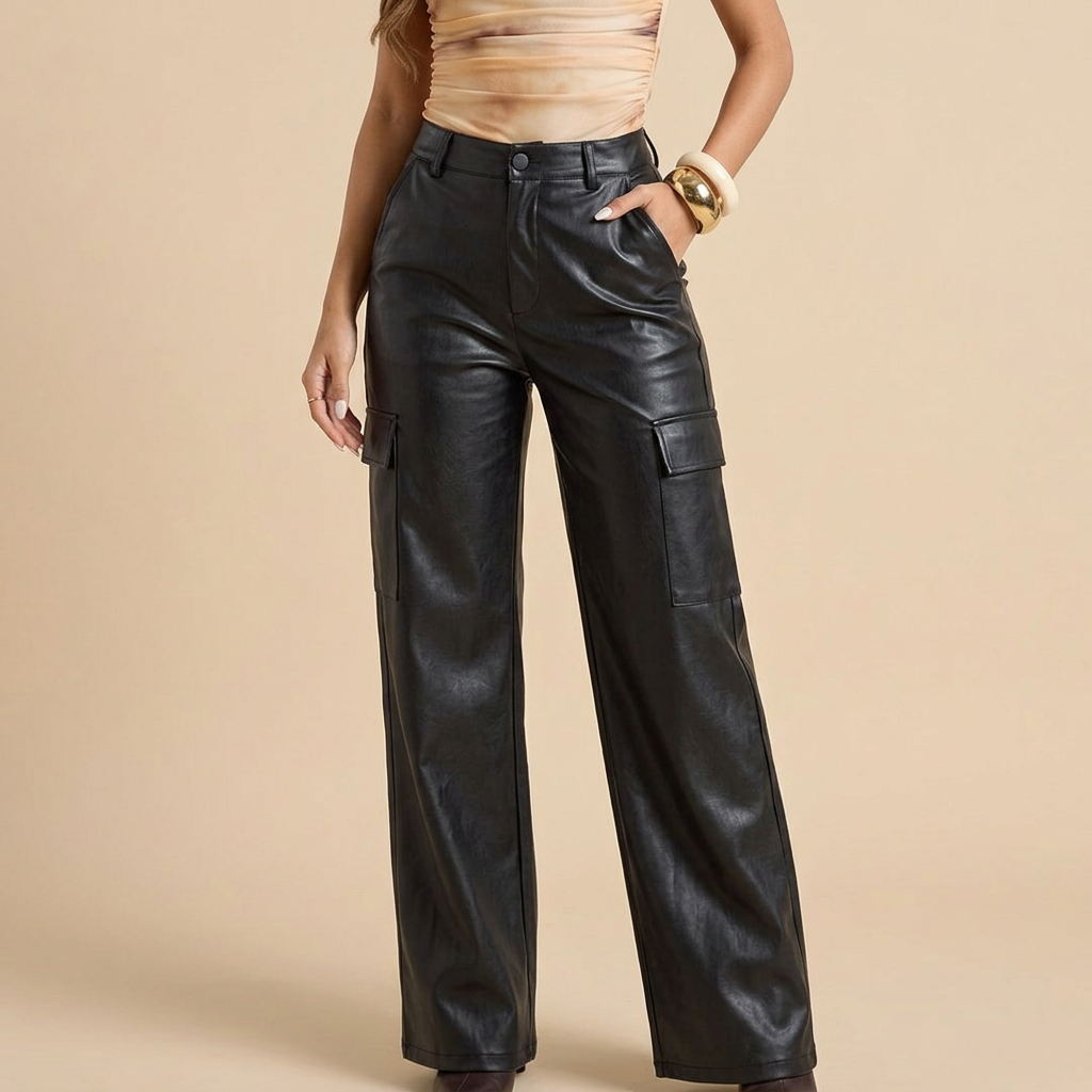 Pantalón cargo efecto cuerina