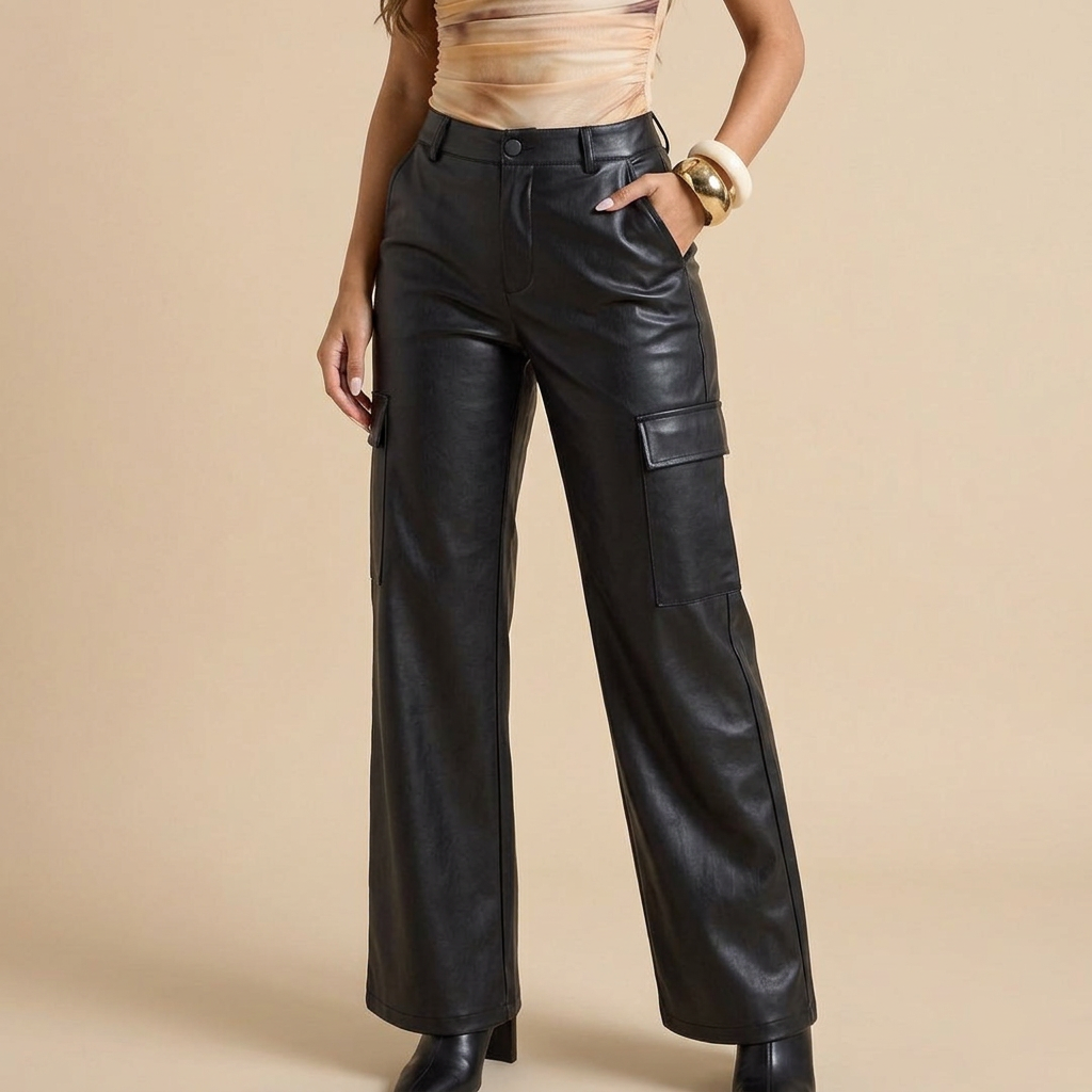 Pantalón cargo efecto cuerina