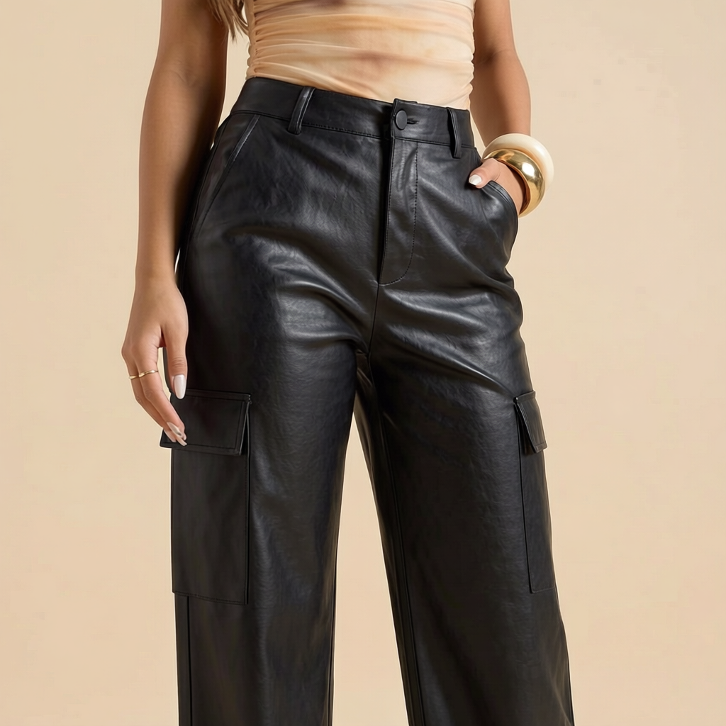 Pantalón cargo efecto cuerina
