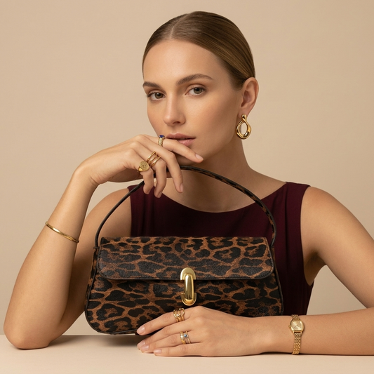 Bolso elegante con estampado de leopardo café