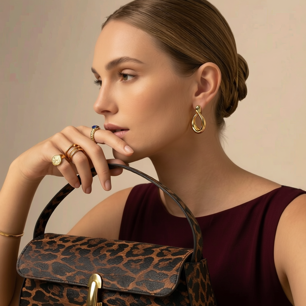 Bolso elegante con estampado de leopardo café